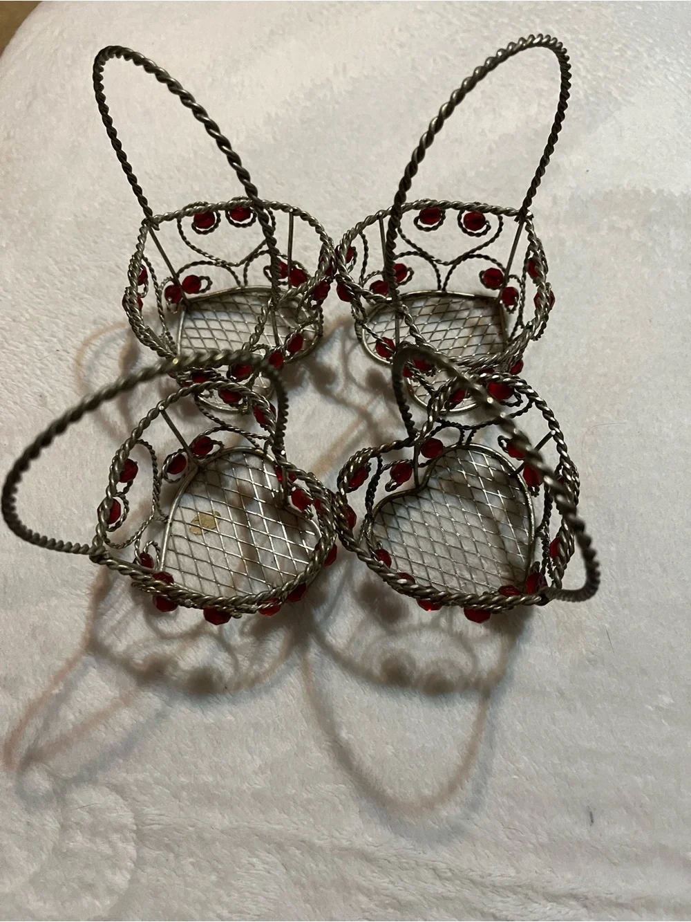 Vintage mini 3” wire basket set with hearts